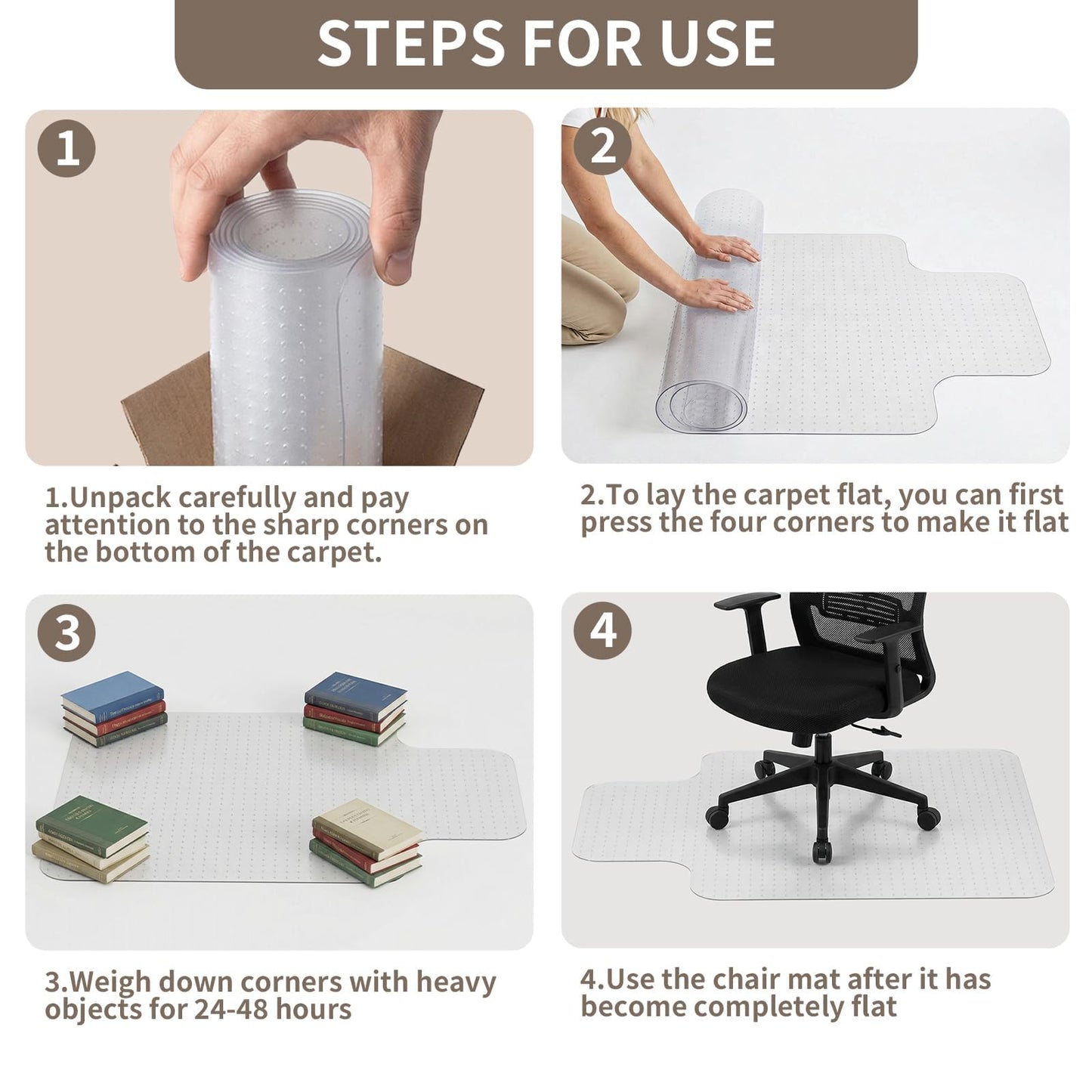 Office Chair Mat for Low Pile Carpeted Floors with Lip, 36" x 48" Plastic Floor mat for Desk Chair on Carpet,Easy Glide Carpet Protector Mat for Computer Chairs,Rolling Chairs,Home,Office Non-Slip