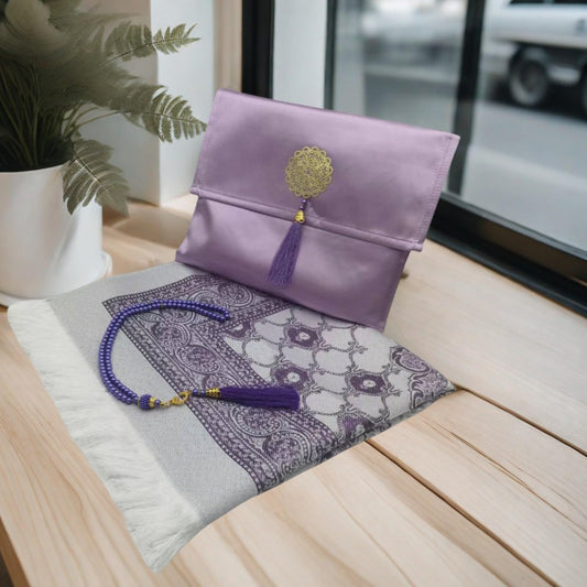 Muslim Prayer Mat Portable Prayer Rug with Tasbih Gift Bag Used for Daily Pray Travel Home Islamic Worship-Purple
