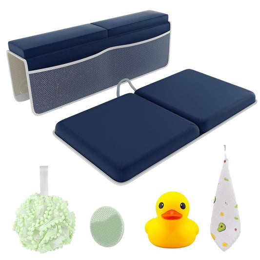 Sleepah Bath Kneeler and Elbow Kneeling Rest Pad Set for Baby Bathing – Waterproof Soft Memory Foam Mat Organizer Babies & Toddler Bathing Time Toys Sponge (Blue)