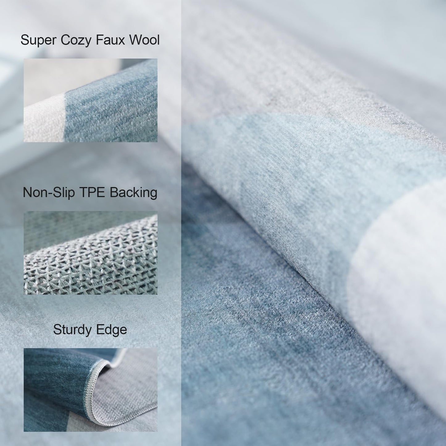 Puino Washable Modern Area Rug: Large 8x10 Geometric Area Rugs for Living Room & Bedroom with Non-Slip Backing Modern Geometric Carpet for Living Room Blue Grey 8'x10'.