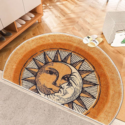 Semi-Circular Area Rugs 31.5x47.3 inch Sun and Moon mat,Yellow Boho Rug,Non-Slip Tribal Style Throw Rugs,Machine Washable Carpet,Suitable for Living Room, Bedroom, Furry Rug at the Entrance