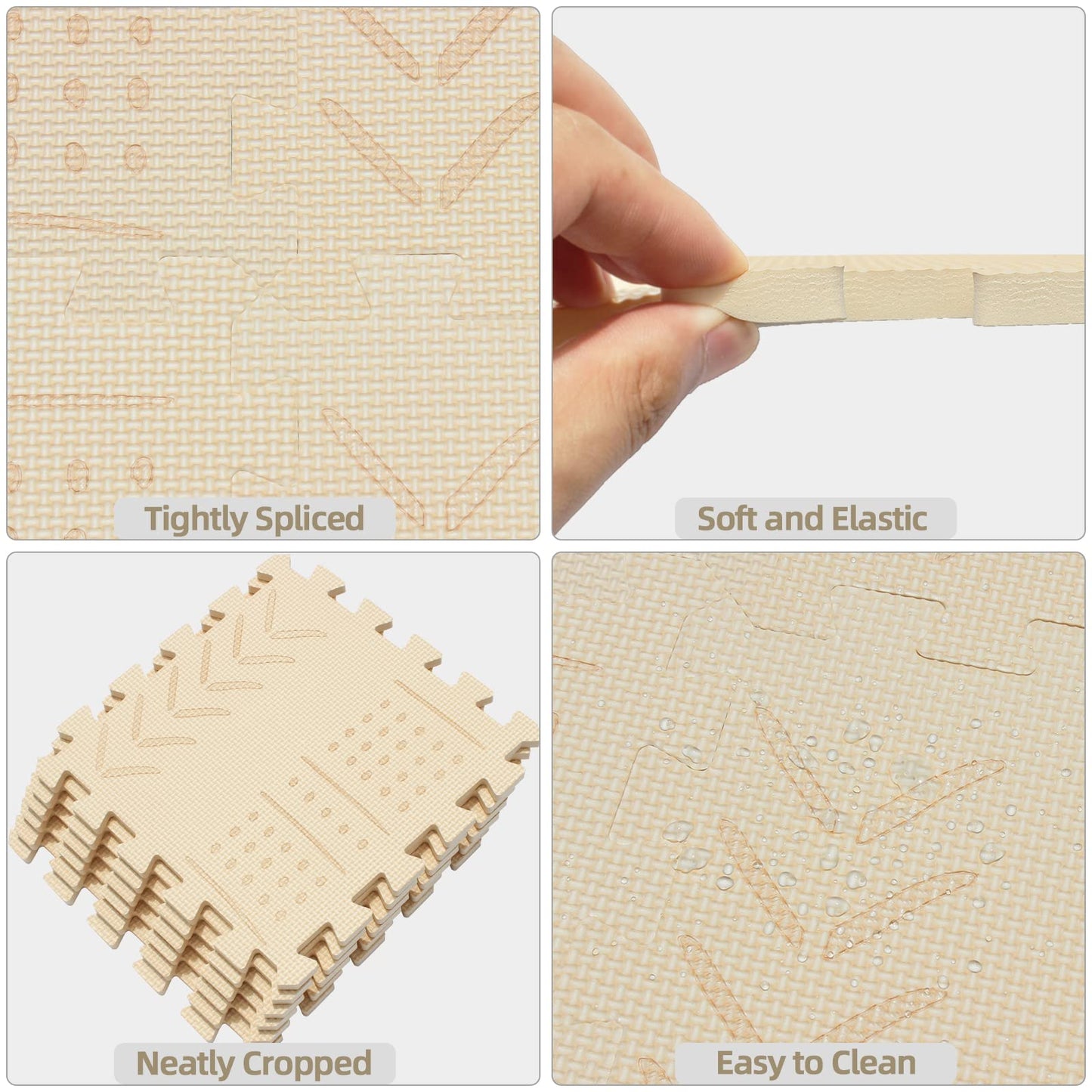 qqpp EVA 18 Tiles Baby Play Mat for Playing, Interlocking Foam Floor Mats for Tummy Time & Crawling, Puzzle Flooring Tiles with Laser Pattern for Kids. Beige. QL-91(J) b18N