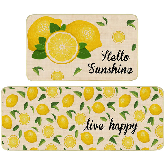Nialnant Lemon Kitchen Rug Set of 2, Non Slip Lemon Kitchen Mat, Kitchen Floor Mats for in Front of Sink, Kitchen Rugs for Bedroom, Lemons Kitchen Decor and Accessories 17'' x 47'' + 17'' x 30''