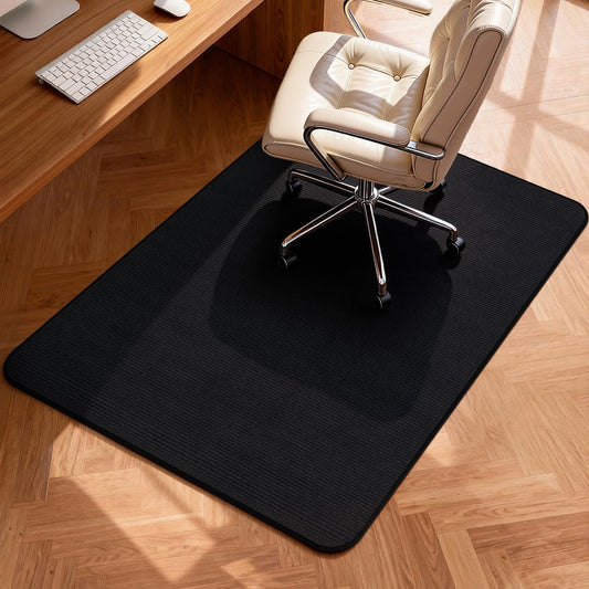 Blvornl Corduroy Office Chair Mat for Hardwood Floor and Low Pile Carpet, 35.4" x 55.1" Non-Slip Desk Rolling Chair Mat for Hard Floors, Heavy Duty Carpeted Floor Protector Rug for Home, Black