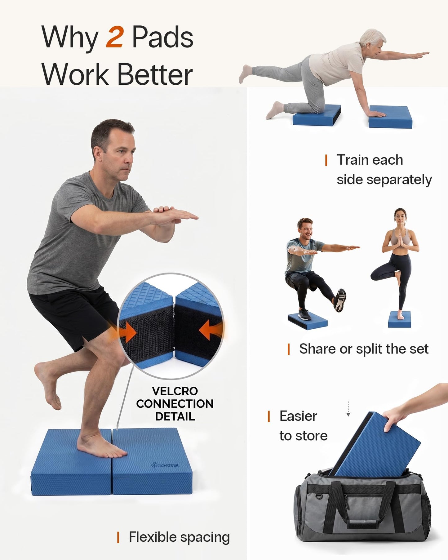 StrongTek 2-in-1 Non-Slip Balance Pad - High-Density Foam Cushion, Supportive Exercise Mat & Knee Pad for Core Training, Yoga, Pilates, Physical Therapy, Stability Training, Stretching, and Rehab
