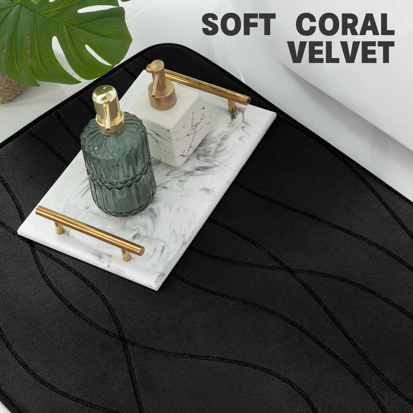 YIHOUSE Memory Foam Bathroom Rug Sets, Black, 5 Piece