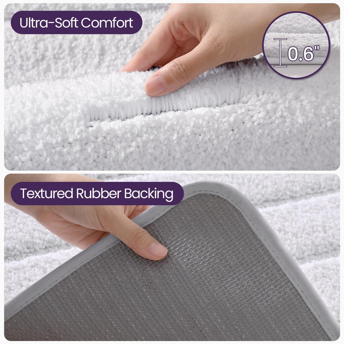 DEXI Bathroom Rugs 24x36, Machine Washable Non Slip Bath Mat, Soft Microfiber Absorbent Quick Dry Bath Rugs for Shower Floor, Sink, Tub, White