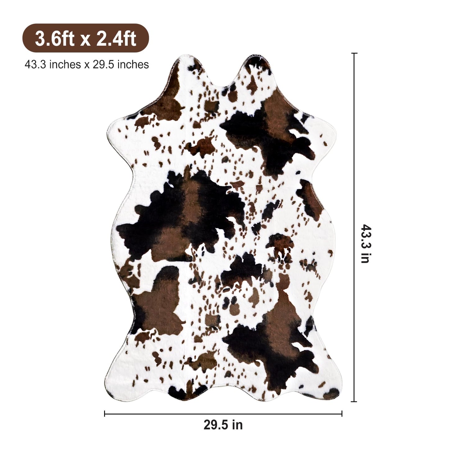 MACEVIA Cowhide Rug Cute Cow Print Rugs Western Decor for Living Room Bedroom Faux Animal Area Carpet Non-Slip 43.3" L x 29.5" W(3.6ft x 2.4ft)