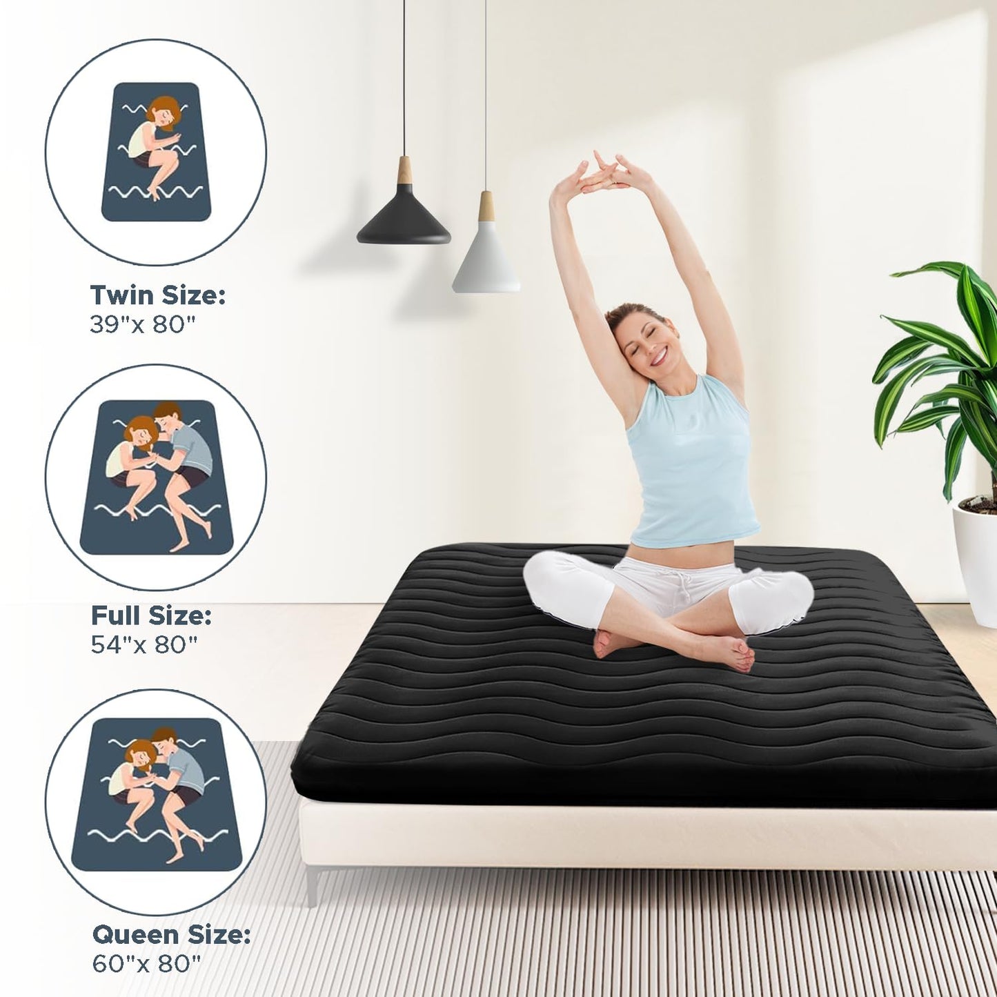 Japanese Floor Mattress, 100% High Density Comfortable Foam, 4" Thicken Foldable Mattress Tatami Mat Sleeping Pad, Ideal for Comfort and Support, Kids Floor Lounger Camping Bed Sofa, Black, Queen