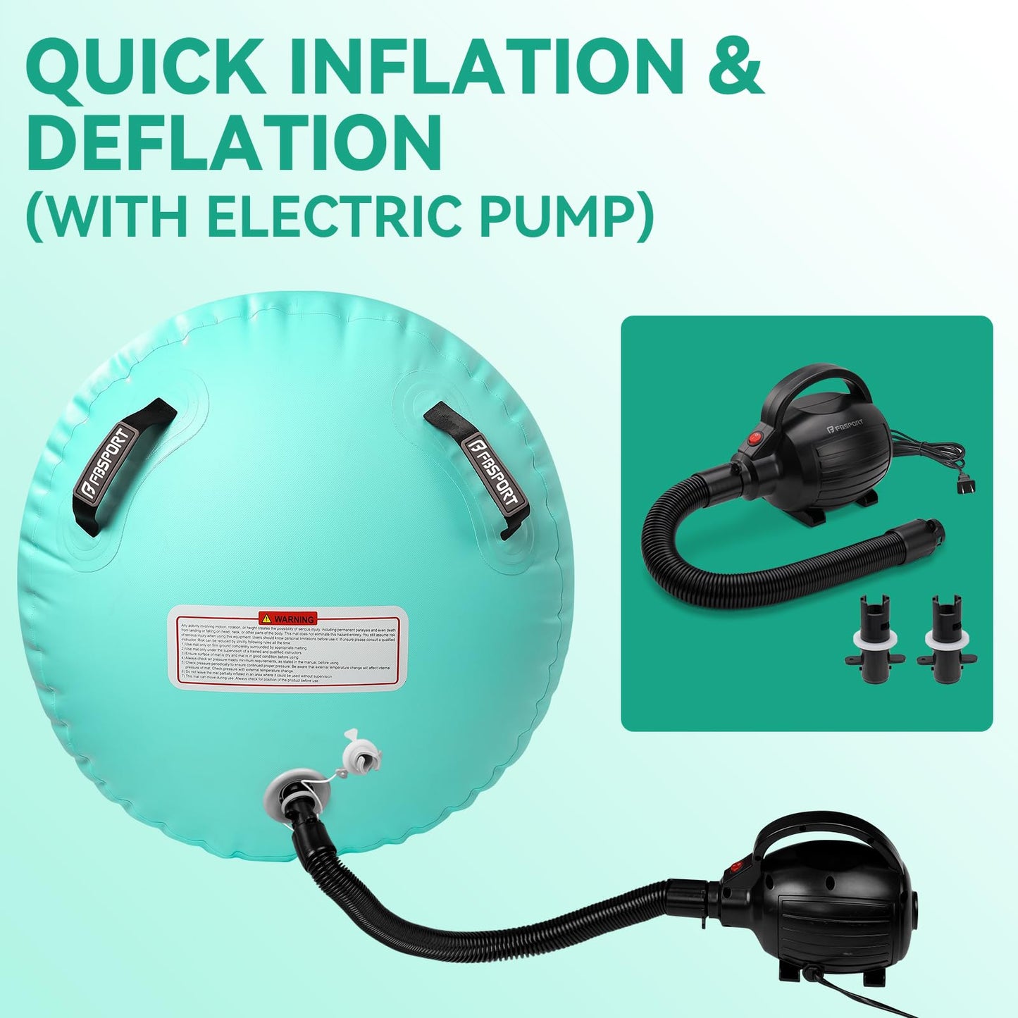 FBSPORT Air Roller Gymnastics Barrel, Inflatable Gymnastics Air Roller Inflatable Air Gymnastics Mat with Electric Pump for Yoga Cheerleading Training Home Outdoor Use (39x24inch Green)