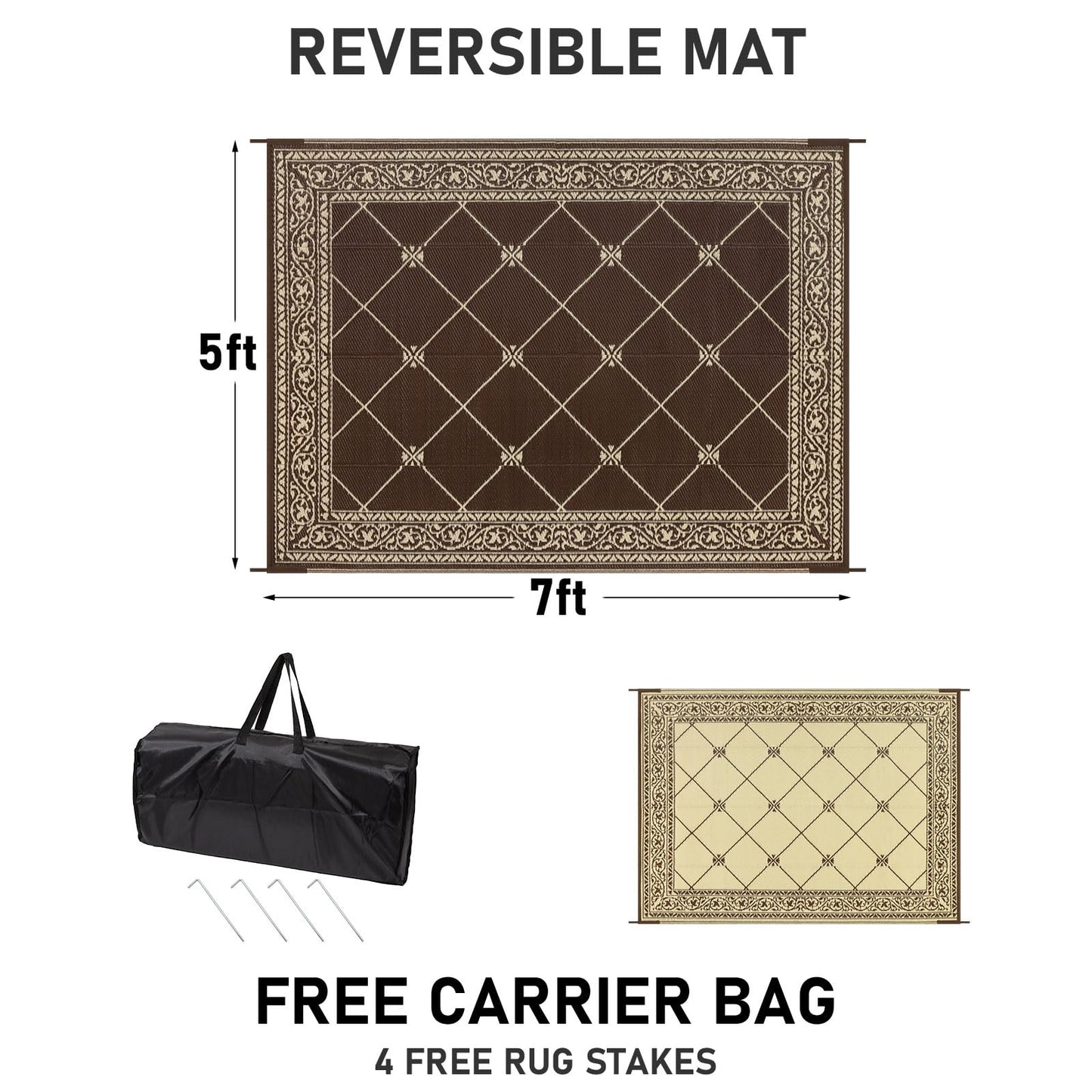HiiARug Reversible Outdoor Rug 5'x7' Plastic Straw Rugs for Patios RV Camping Mat Reversible Mats Large Floor Mat for RV Outside, Backyard, Deck, Picnic, Beach, Trailer, Camping