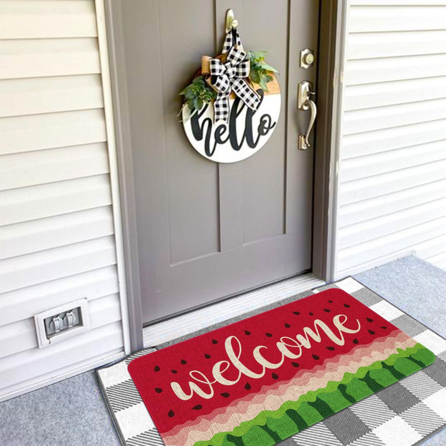 Kuyuayee Summer Watermelon Welcome Doormat 30x17 Inch Watermelon Front Door Mat Indoor Outdoor Entrance Floor Mats Non-Slip Washable Seasonal Summer Home Decor Rugs