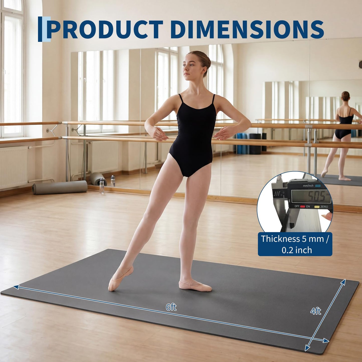 ActiveTrail Dance Floor Mat 4 x 6ft,Non-Slip Portable Dance Floor for Ballet,Jazz, Pop,5 mm Thick PVC Marley Dance Flooring Practice Floor Mat with Storage Bag,Black