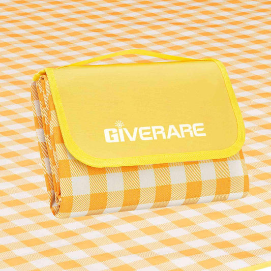 Picnic Beach Blanket Extra Large, XL Sandproof Waterproof Outdoor Camping Blankets 80x60in, Sand Free Oversized Mat, Quick Drying Portable Mats for Travel, Hiking, Music Festival, Lawn-Yellow