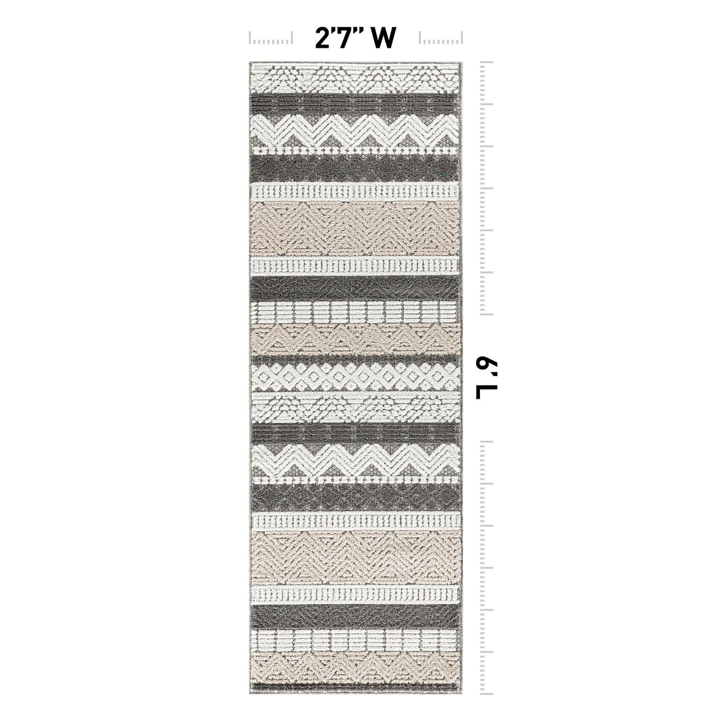 Rugshop Gray Marbella Boho Indoor/Outdoor Runner Rug for Deck,Porch,Hallway, Entryway and Kitchen 2'7" x 6'