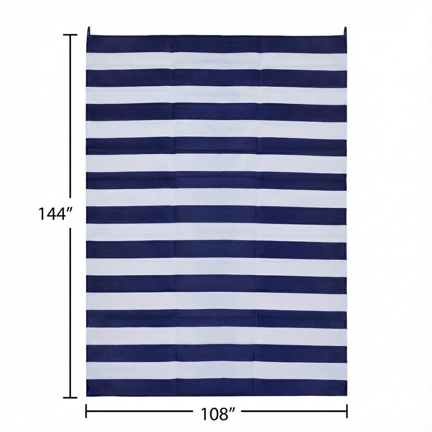 FH Home Outdoor Camping Rug - Waterproof, Fade Resistant, Reversible - Premium Recycled Plastic - Striped - Large Patio, Deck, Sunroom, RV - Brittany Stripe - Blue & White - 9 x 12 ft Foldable