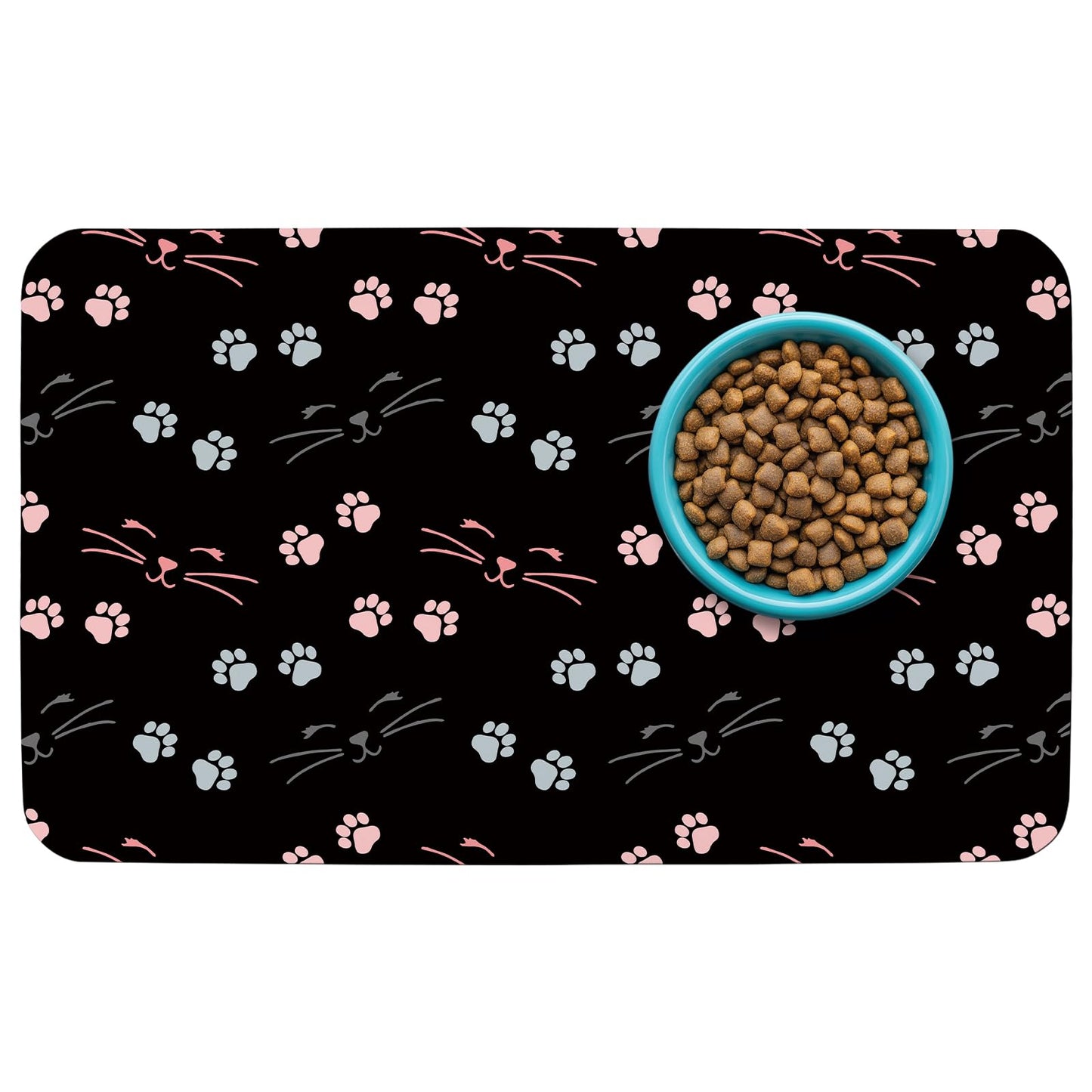 Patterned Cat & Dog Bowl Mat for Food and Water, 12"×20" Quick Dry Absorbent Pet Feeding Mat, Eco-Friendly Dog Placemat