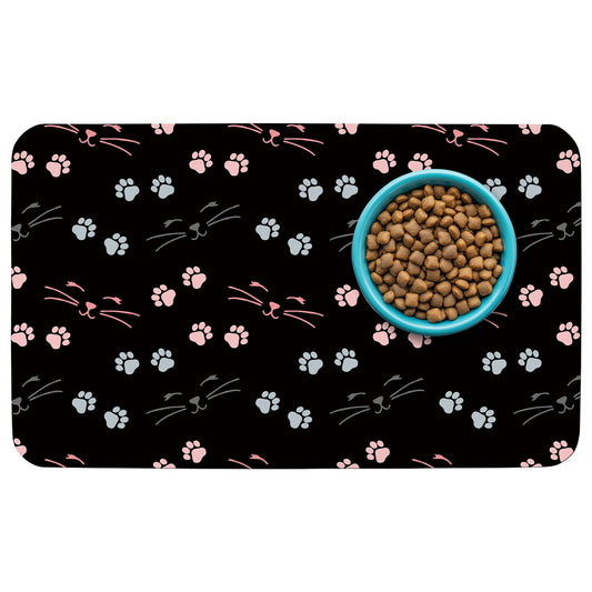 Patterned Cat & Dog Bowl Mat for Food and Water, 12"×20" Quick Dry Absorbent Pet Feeding Mat, Eco-Friendly Dog Placemat