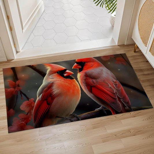 Plistiz Cardinal Indoor Door Mat, 17x29.5 Inch, Floor Area Rug for Entryway, Living Room, or Bathroom, Non-Slip Doormat, Red Cardinals Home Decor Rug Gifts