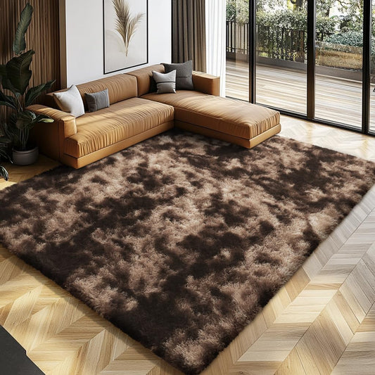 Shag Area Rugs for Bedroom Living Room,4X6 Ultra Soft Fluffy Area Rugs for Dorm,Indoor Carpet Plush Rugs for Living Room Home Decor, Mottling Brown