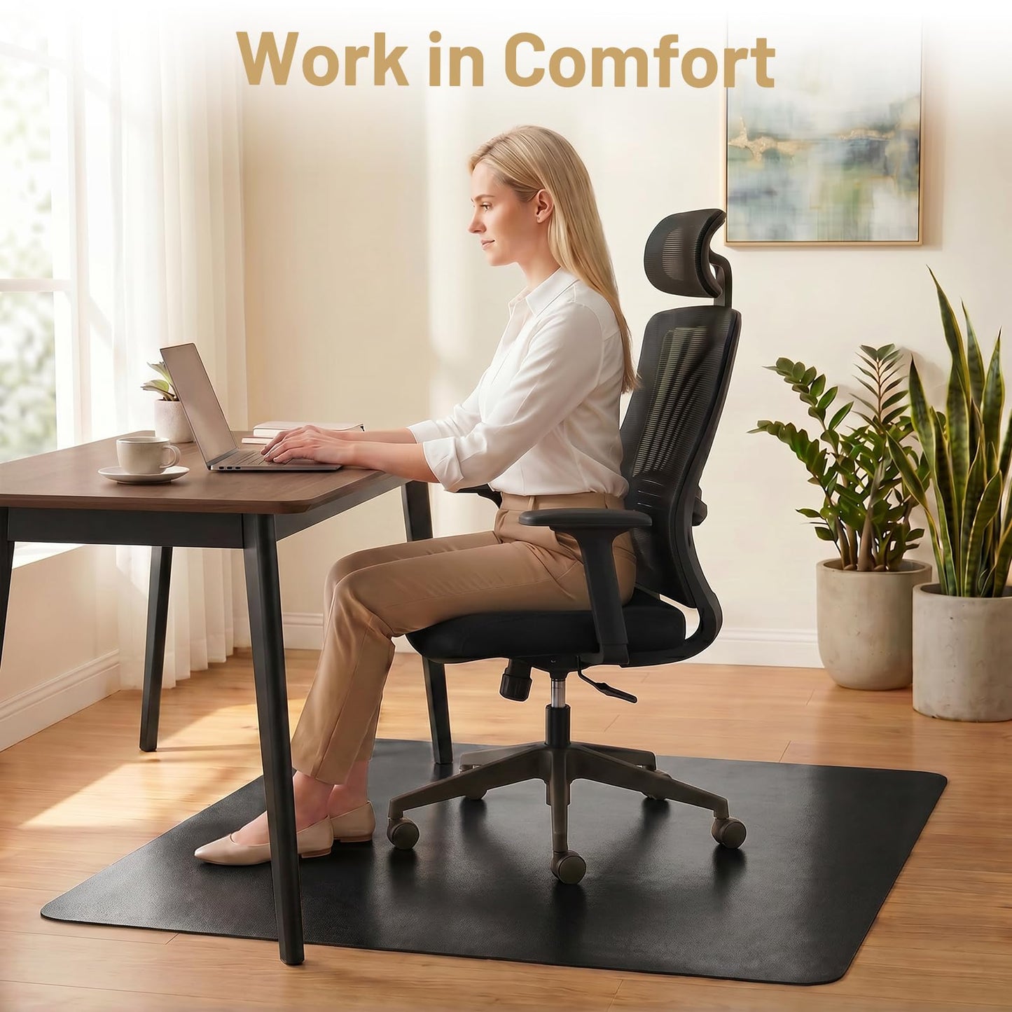 Black Office Chair Mat for Hardwood Floors 36" x 48", Heavy Duty Floor Protector for Rolling Desk Chairs, Durable Plastic Chair Mat for Home Office, Gaming Room, Tile, Laminate & Vinyl Flooring