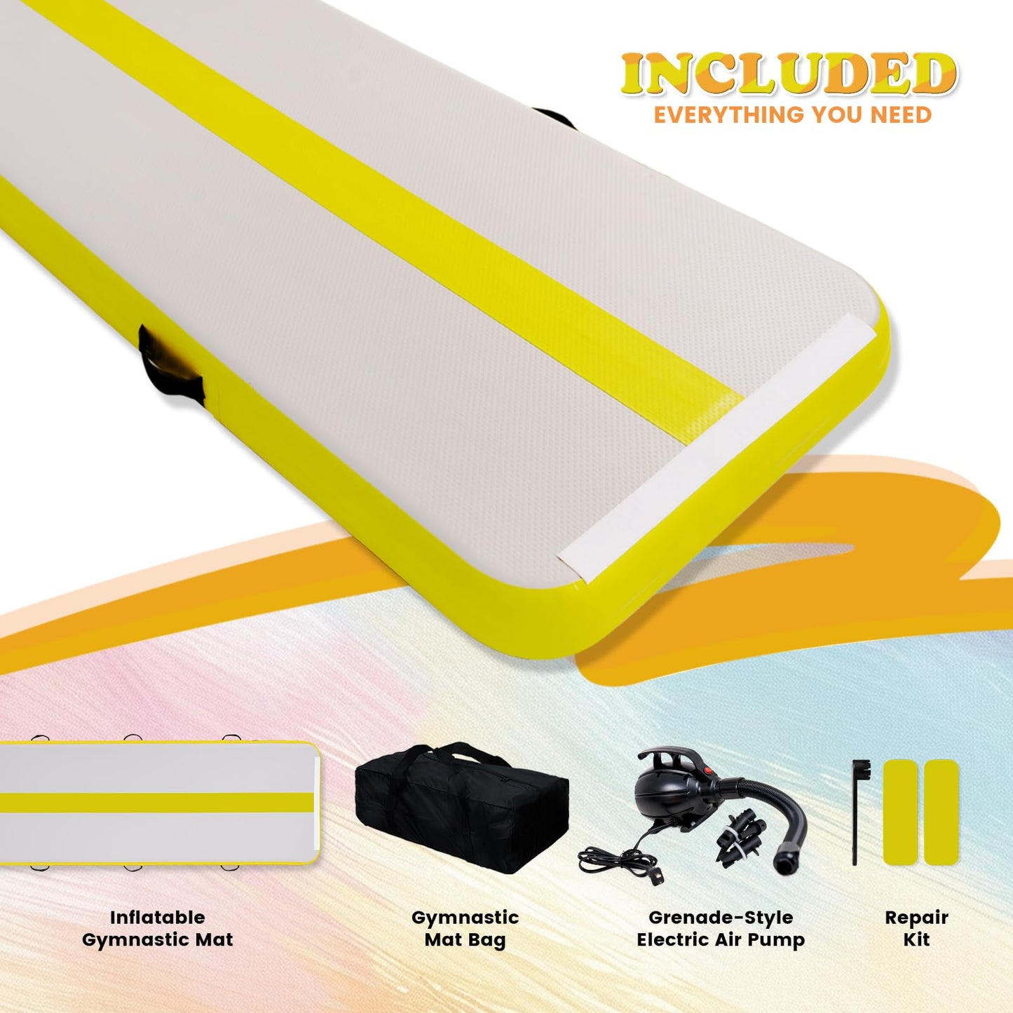Tuxedo Sailor 10’ Inflatable Gymnastics Mat - Premium Heat Sealed Process,Tumbling Mat with Electric Pump, Repair Kit & Backpack - Multi-Scene exercise Mat Use for Gym, Yoga, Home, Outdoor
