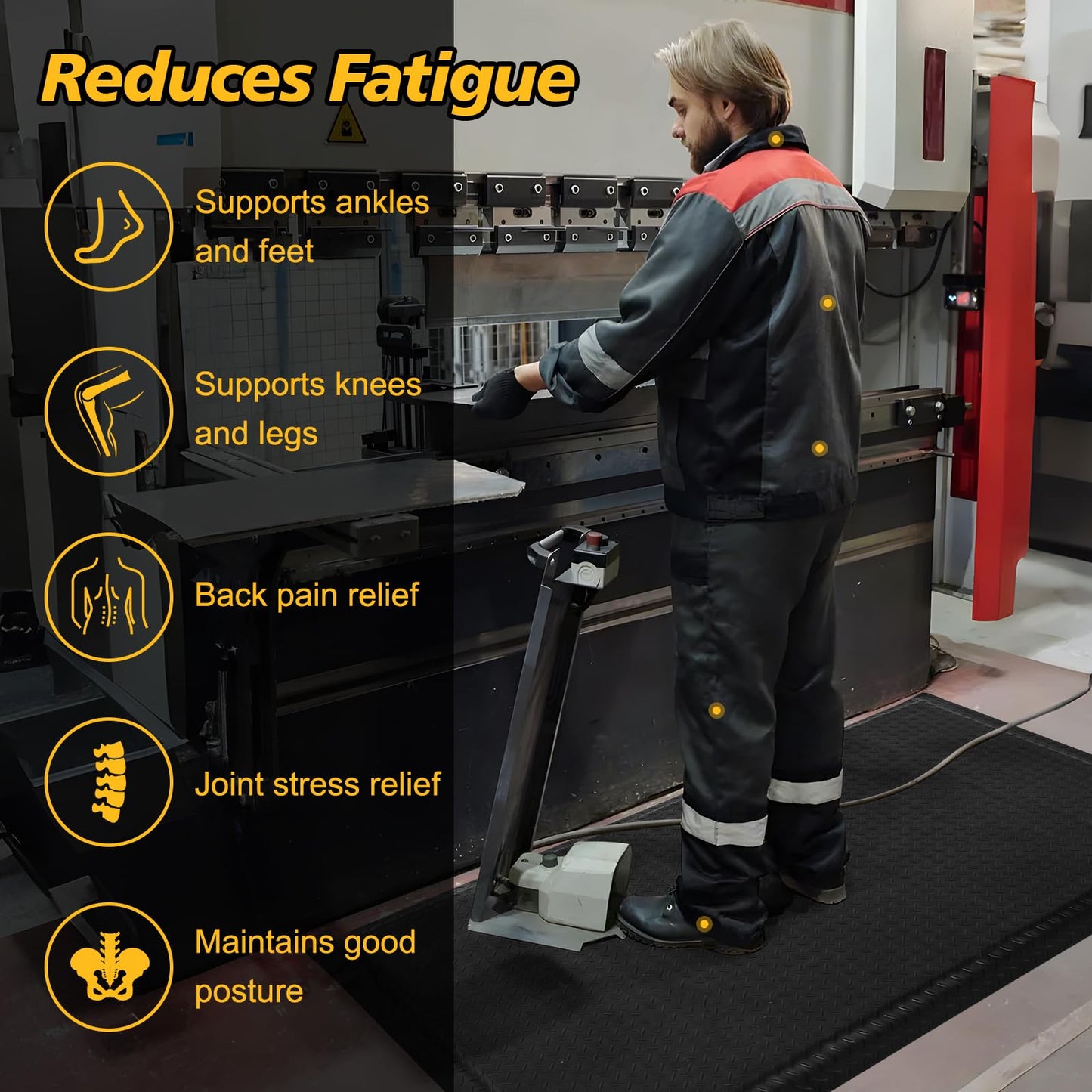 ISXACFF Anti Fatigue Mats Industrial 3' x 5' 15/16" Thick Ergonomic Standing Mat Commercial Kitchen Mat Heavy Duty Diamond Plate Shop Floor Mat Helps Relieve Back and Leg Soreness