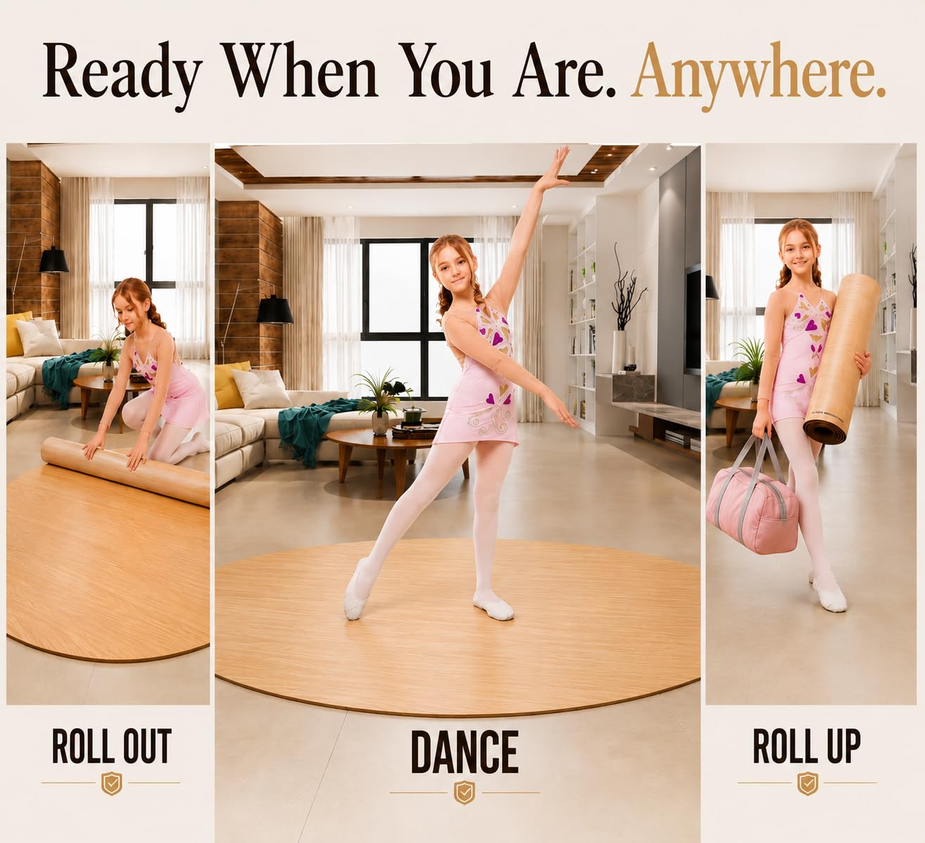 Marley Dance Floor 34" x 59" Oval - Portable Marley Dance Floor for Home & Studio, Professional 2mm Non-Slip Dance Practice Mat for Ballet, Tap, Jazz, Lyrical & Contemporary, Dance Competition Must-Have