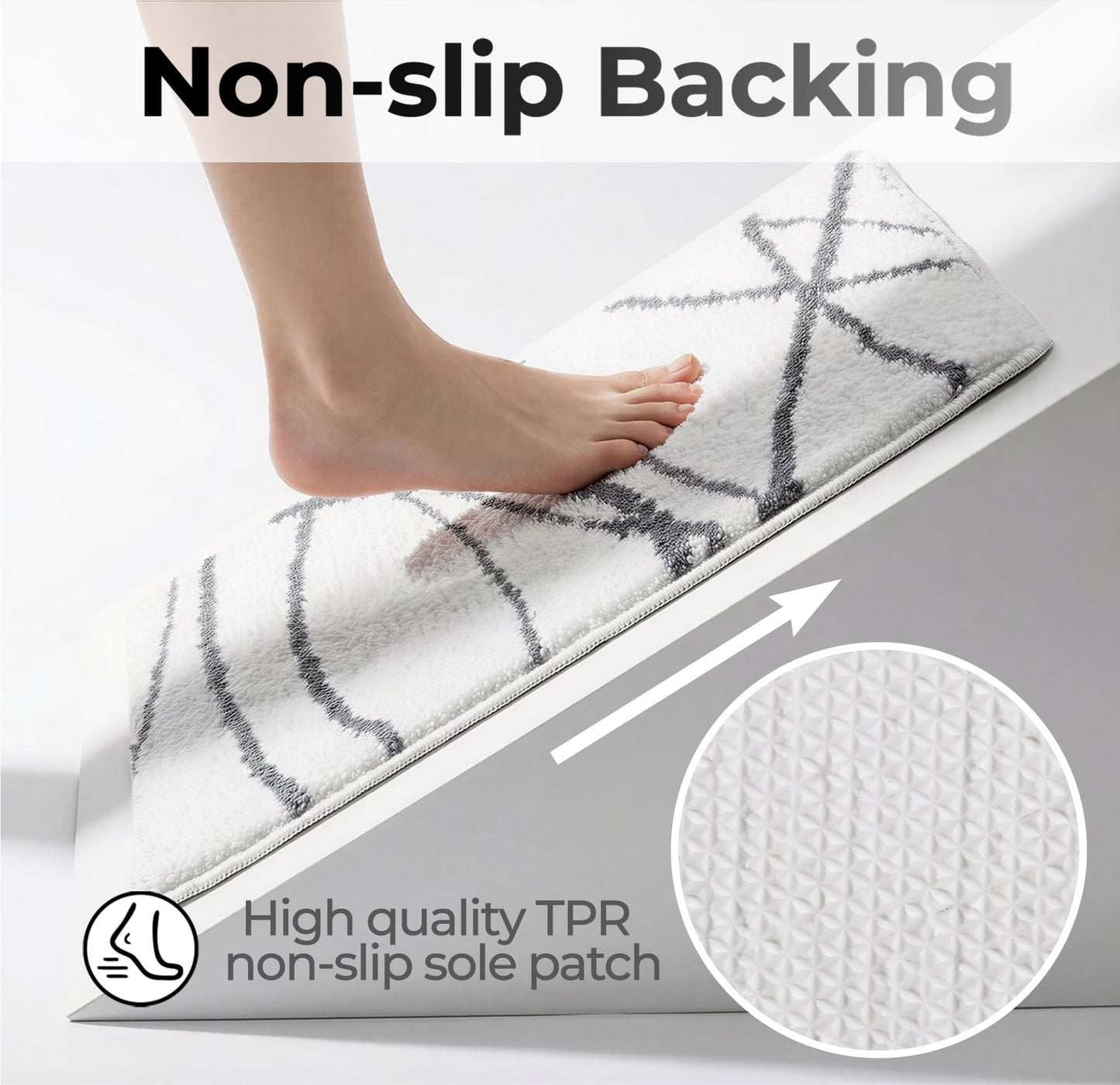 Tititex Luxury White Grey Curve Line Bathroom Rug, 16x24 inch Classic Extra Soft and Absorbent Microfiber Bath Rugs, Non-Slip Plush Shaggy Bath Carpet, Bath Mat for Bathroom, Tub and Shower