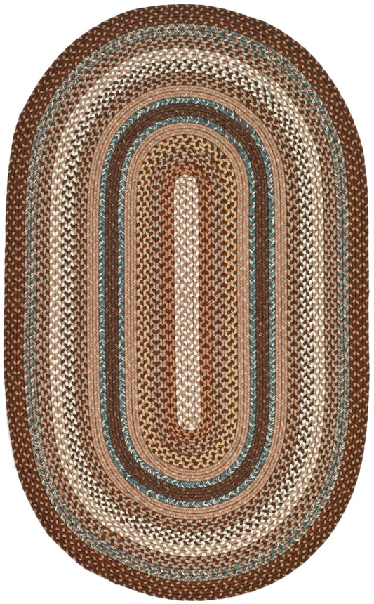 SAFAVIEH Washable Rug Outdoor Braided Collection - 3' x 5' Oval, Brown & Multi, Handmade & Reversible, Non-Shedding & Easy to Clean, Ideal for Patio, Backyard, Mudroom (BRD313A)