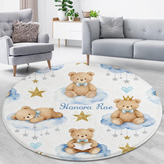 Joyestore Personalized Wise Bears Moon Clouds Stars Custom Round Area Rug Baby Crawling Floor Mats Gifts for Boys Girls Babies with Names Nursery Bedroom Living Room Decor