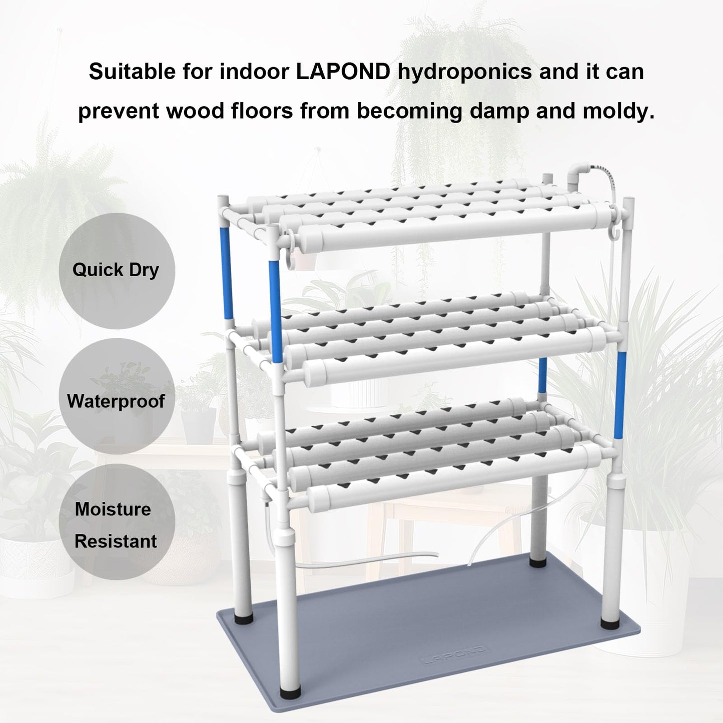 LAPOND Silicone Waterproof Plant Mat for Indoor Plants and Hydroponics Growing System, Easy to Clean and Non-Slip, 43.3 x 23.6 Inches, Gray