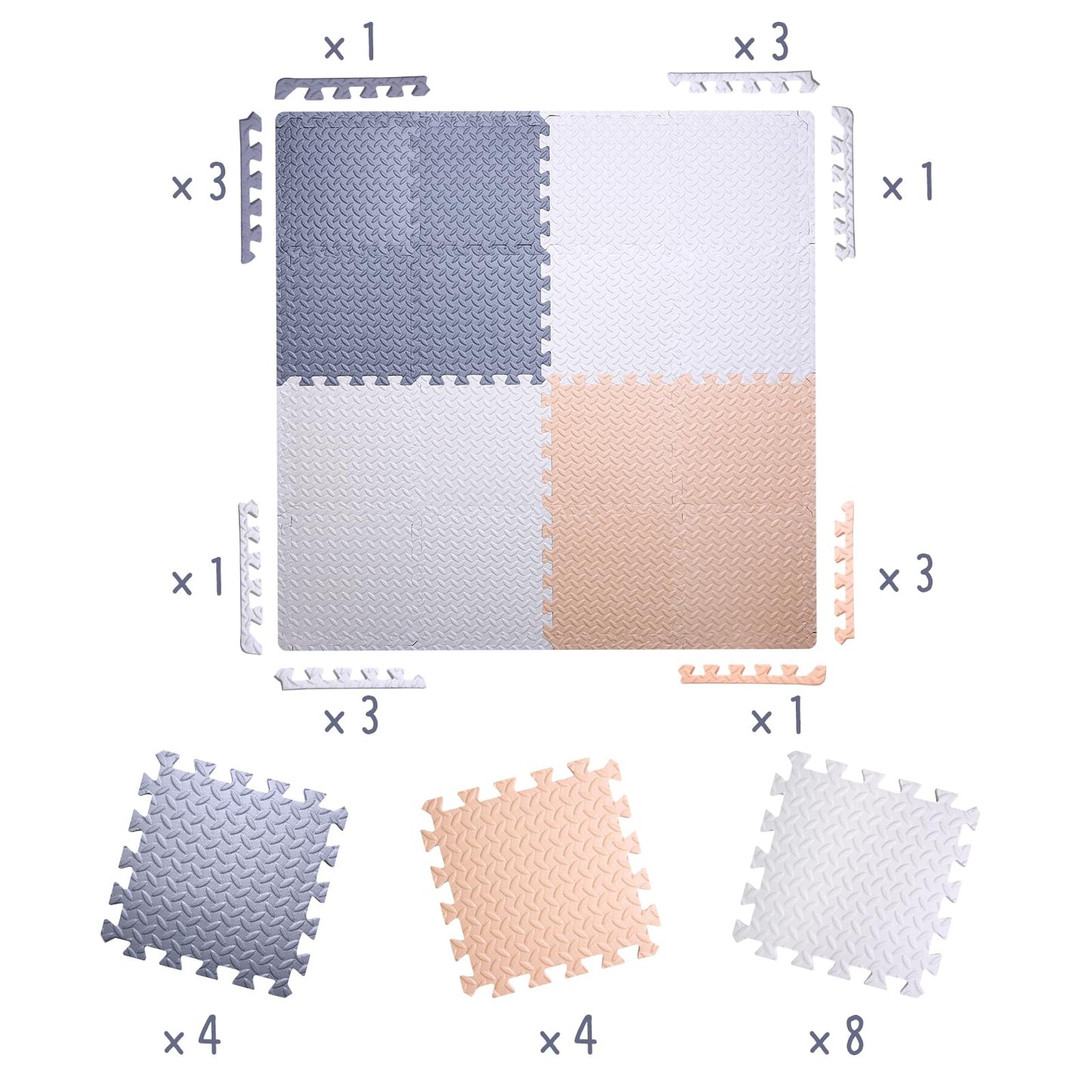 Coolcandy Baby Foam Play Mat 16Pcs with Edge Strips, 4 Colors Interlocking Floor Tiles, 0.4″ Thickened Non-Slip Puzzle Floor Mat for Infants Toddlers Playroom & Daycare