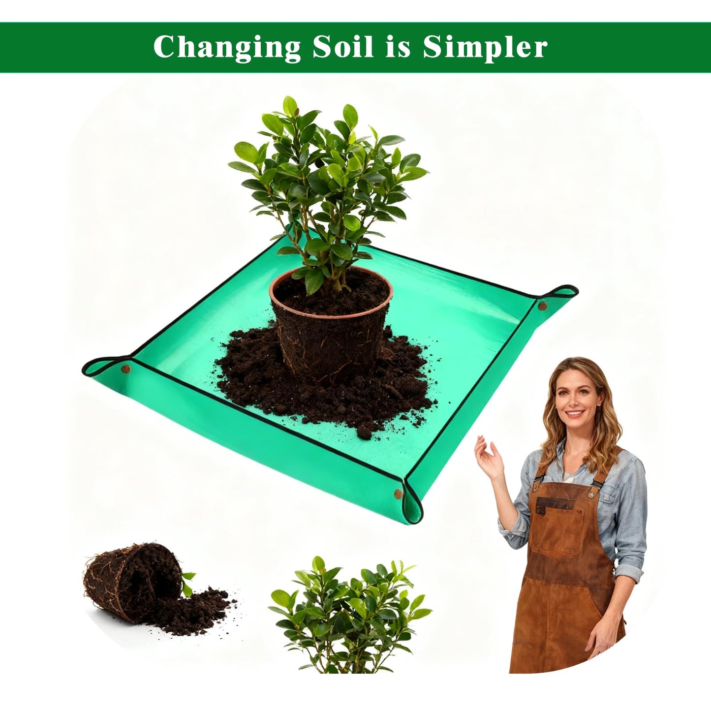 3Packs Repotting Mat, 26.8x26.8 Inch Thickened High Density PE Waterproof Gardening Tray for Plant Transplanting, Portable Foldable Potting Soil Mat with Storage Bag for Indoor Outdoor Plant Care