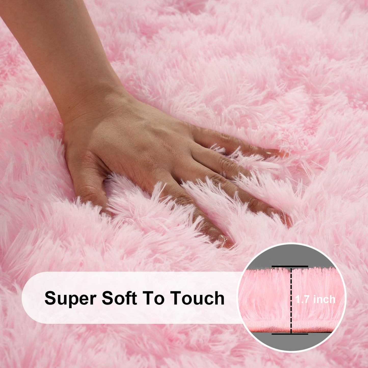 Ehayx Pink Rug for Bedroom, 2x3 Fluffy Area Rugs for Living Room, Small Fuzzy Shag Soft Carpet with 4 Non-Slip Adhesive Strips for Kids Boys and Girls Nursery Dorm Room Home Decor (2ft X 3ft)