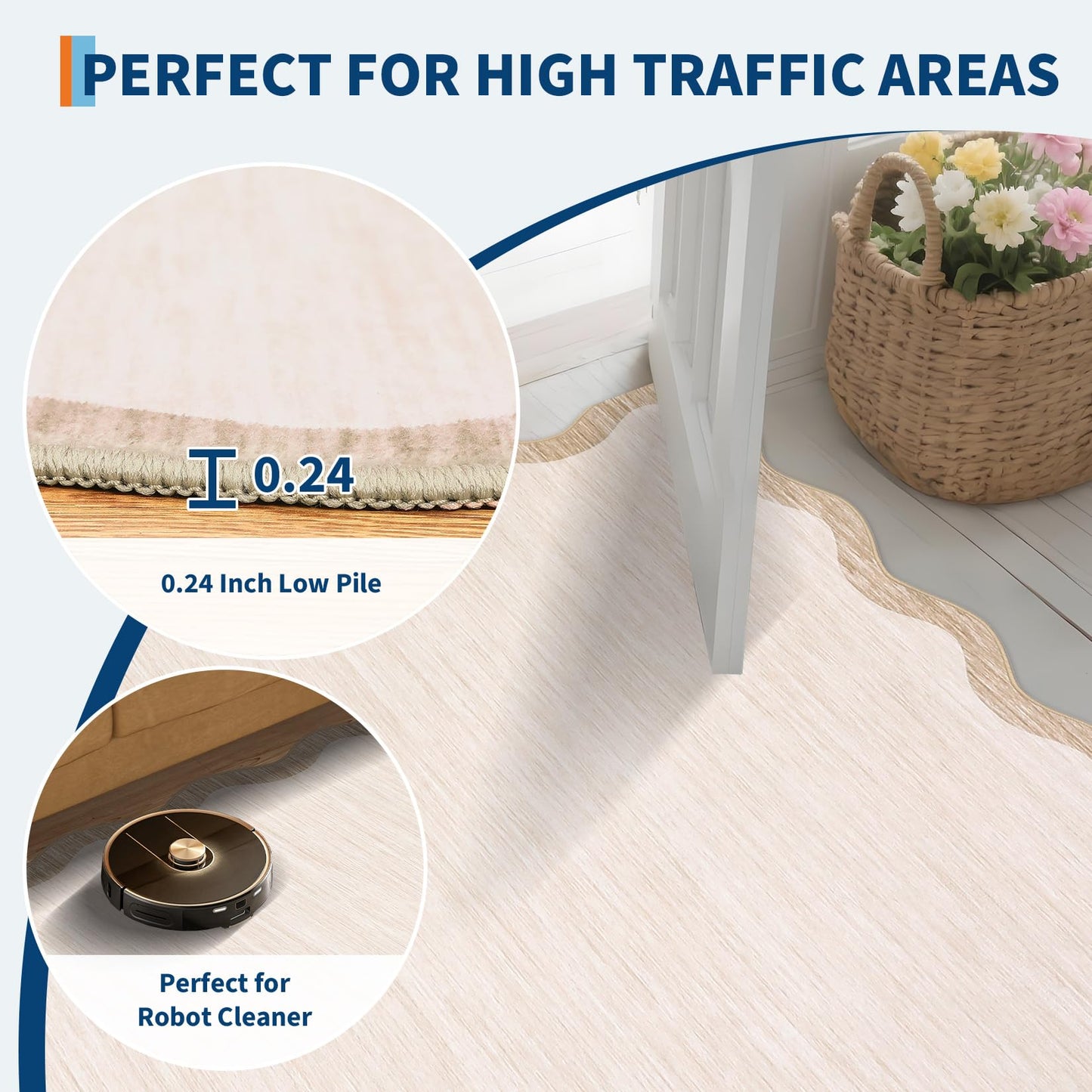 GarveeHome Scalloped Washable Rugs 5x7 Rug for Living Room Modern Non Slip Large Area Rug for Bedroom Decor Farmhouse Low Pile Stain Resistant Carpet for Office Dining Room Classroom 5 ft x7 ft Beige