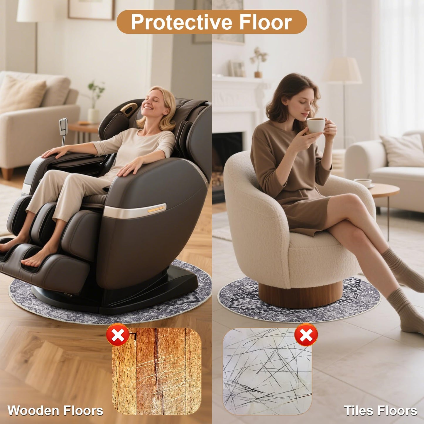 Recliner Chair Mat, Non Skid Round Furniture Pad, Recliner Pads for Hardwood Floors, Circular Small Circle Rug Pad, Furniture Pad 31.5inch Diameter Low Pile Heavy Duty Non Slip Multi-Purpose Rug