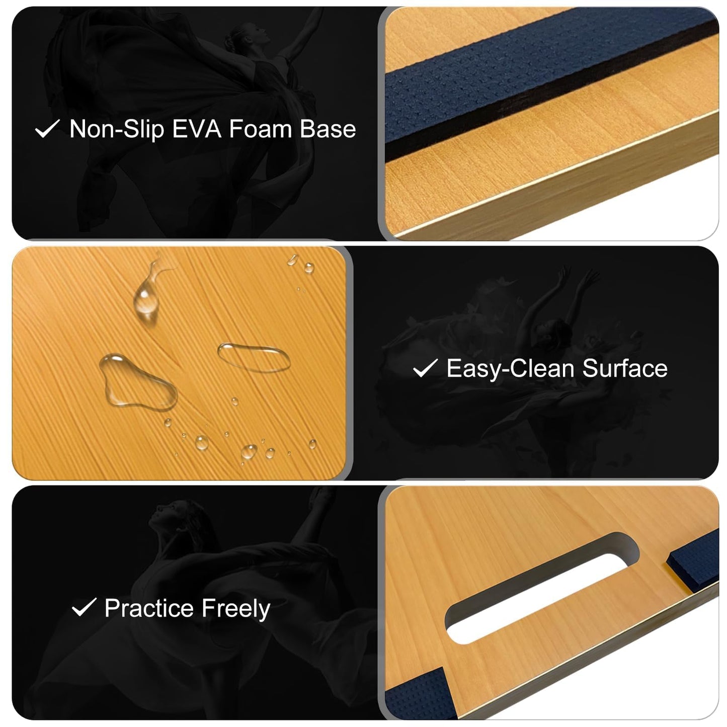 Portable Tap Dance Floor, 47" x 27" Tap Board for Tap Dancing, 0.5" Thick Cushioned Base Tap Dance Floor Mat with Non-Slip EVA Foam Backing, for Jazz, Pop, and Lyrical Ballet Practice, Home & Studio