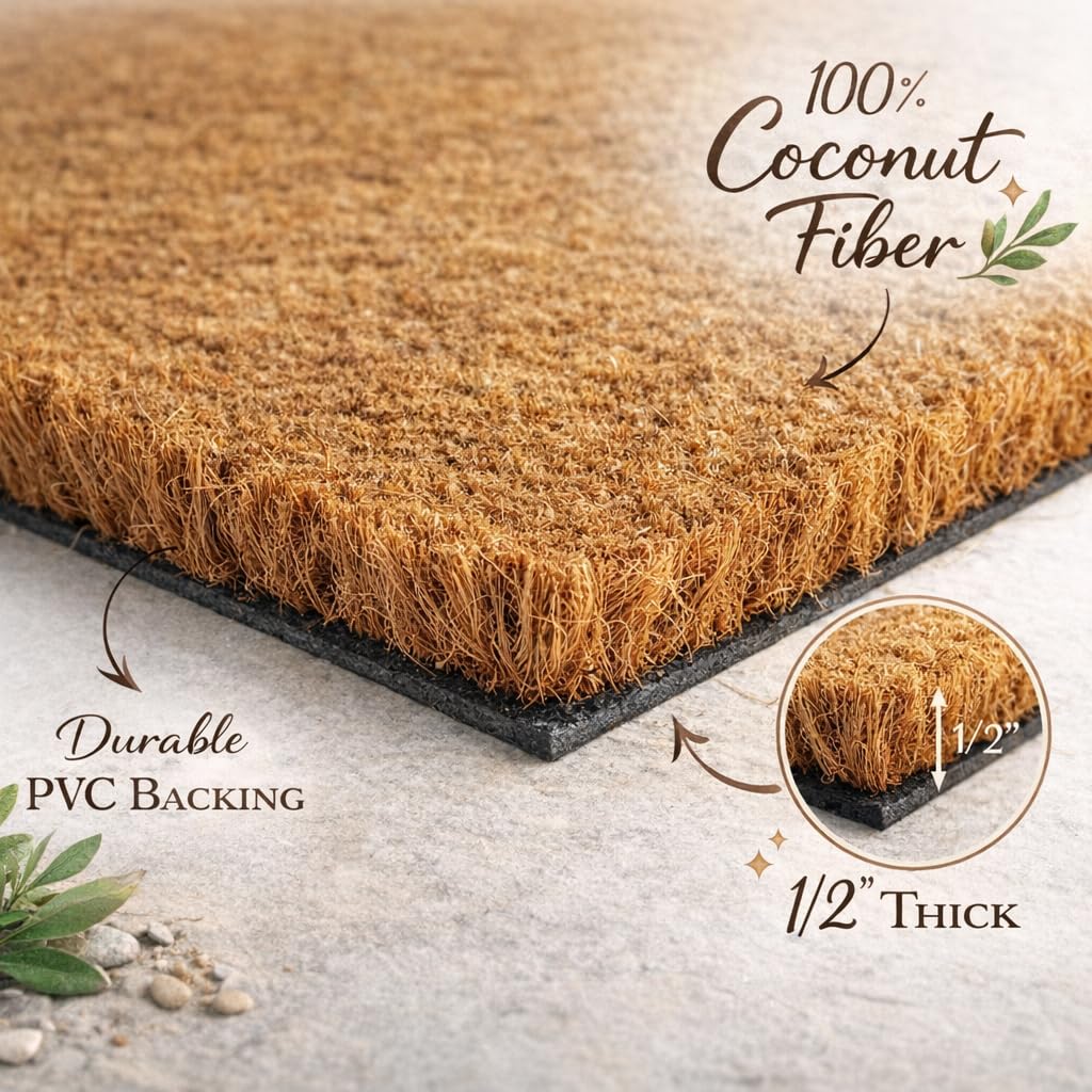 CasualTeeCloset Personalized Welcome Mat for Front Door, Custom Name & Family Last Name, Your Custom Text & Ready Design Door Mats, 1/2 Inch Thick Natural Coir, Outdoor Housewarming Gift