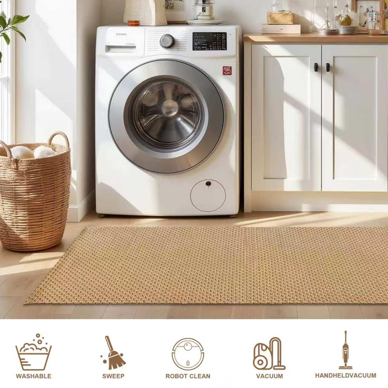 HAPACE Braided Rug Faux Jute Entryway Rug 2' x 6' Non-Slip Backing Machine Washable Natural Boho Area Rugs for Bathroom, Bedroom, Living Room, Doormat, Farmhouse, Laundry, Kitchen, Dining Light Brown