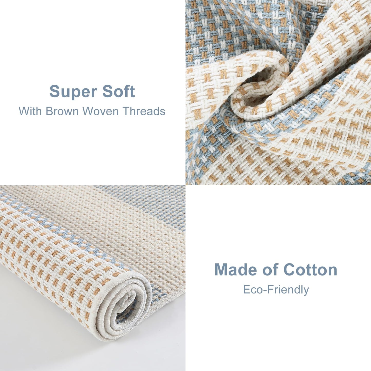 OJIA Washable Area Rugs 4'x6', Striped Outdoor Rug Cotton Woven Entryway Rugs Indoor Patio Rugs Carpet Large Area Rugs for Bedroom/Porch/Deck/Backyard/Camping/Living Room (Blue/White/Tan)