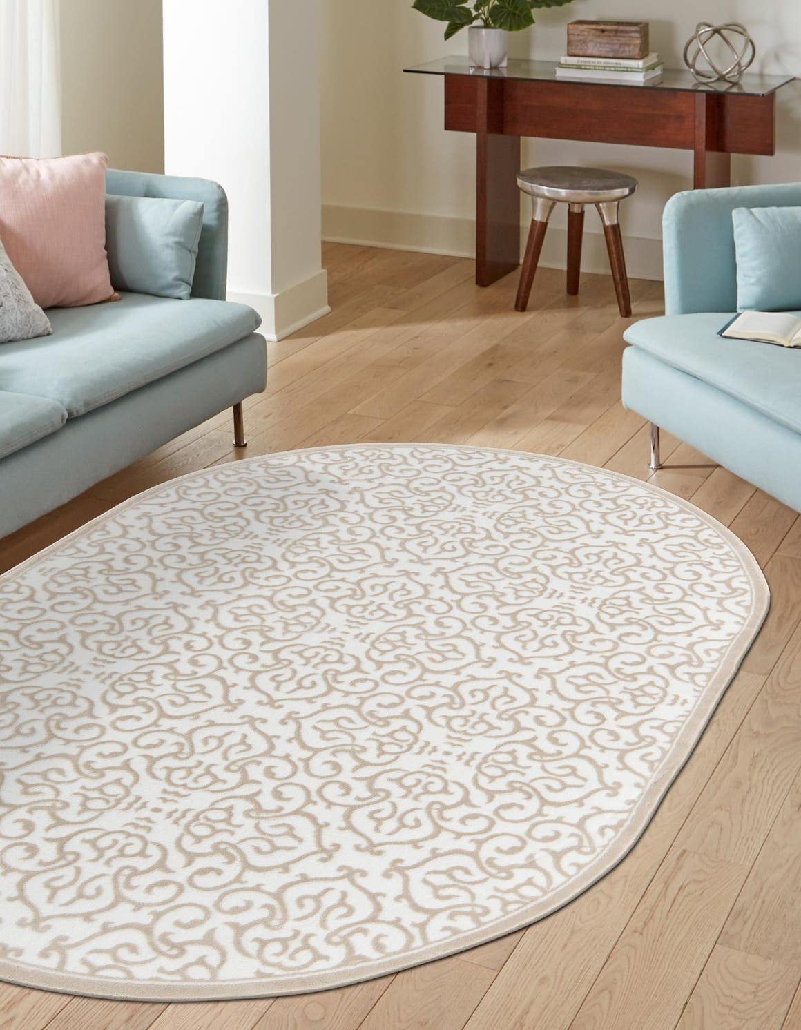 Unique Loom Rushmore Collection Area Rug - Johnson (5' 3" x 8' Oval, Snow White/ Beige)