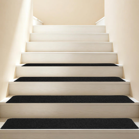PATIKIL 4 Pack Household Stair Mats, 27.6 x 8.6 Carpet Stair Treads Cuttable Indoor Non-Slip Mat Self-Adhesive Floor Mats for Elders and Pets, Black