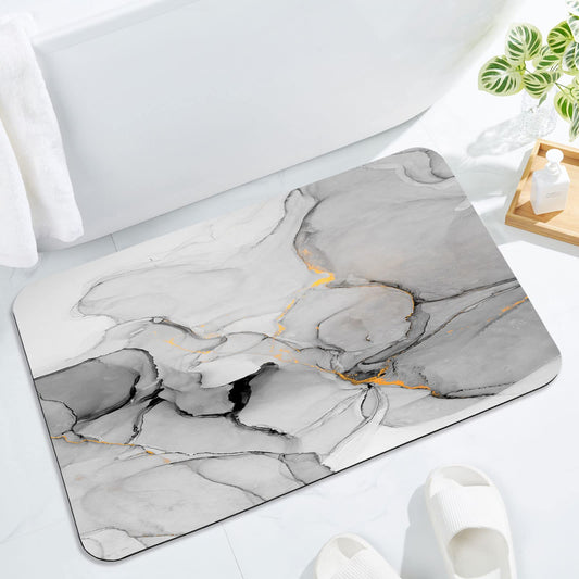 Gibelle Grey Marble Shower Curtain,Bath Mat Rug 20"x32", Grey