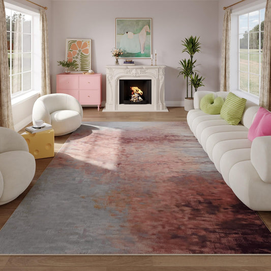 ST. BRIDGE Washable 5x7 Area Rug for Living Room Bedroom, Soft Stain Resistant Low Pile Carpet, Non Slip Modern Indoor Abstract Vintage Rug for Dining Room Kitchen Nursery Home Office, Pink