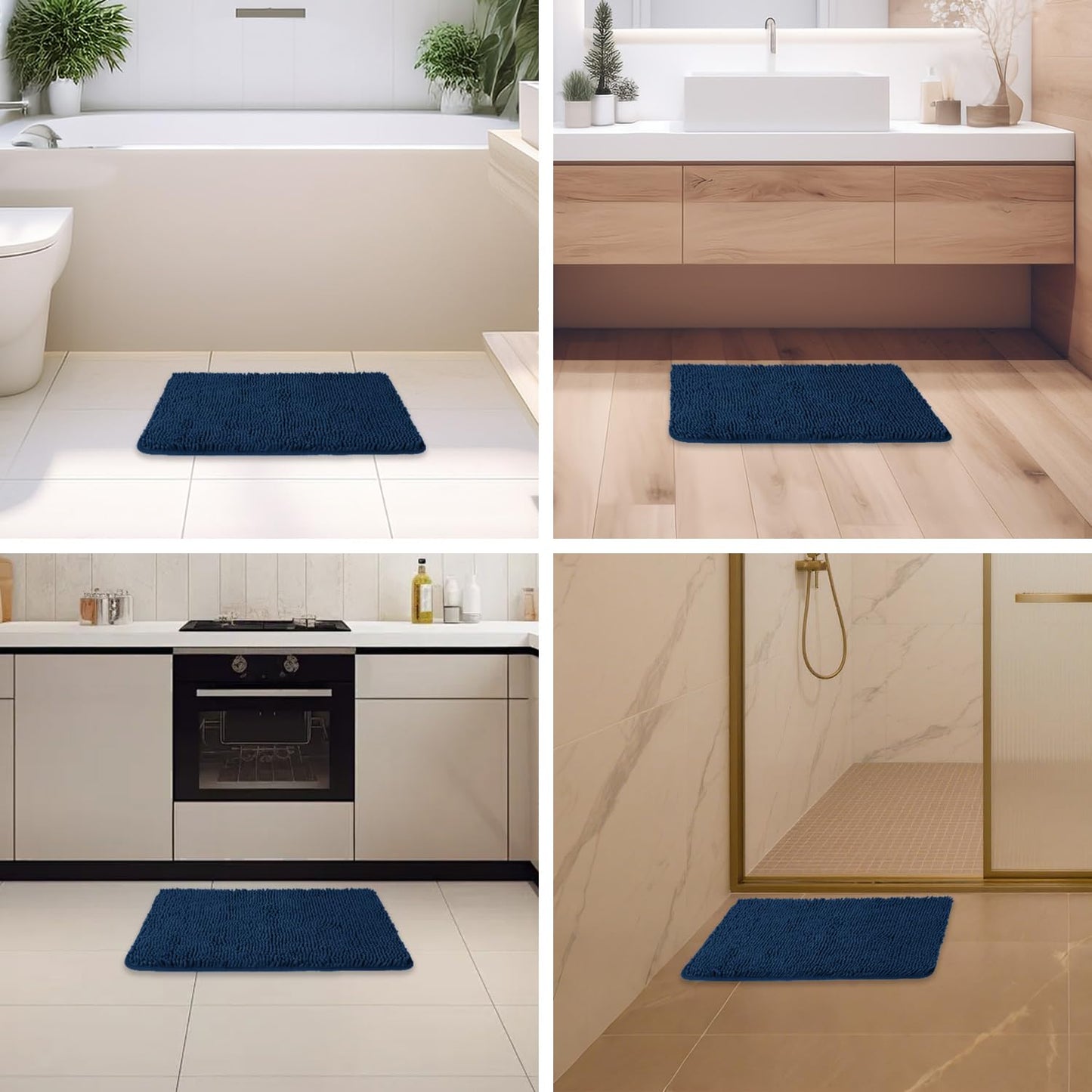 PureSwan Navy Blue Bathroom Rugs – Absorbent and Washable Bath Mat, Non-Slip, Thick Soft Chenille Bath Rugs for Bathroom Floor, Shower, Sink - 17" x 24"