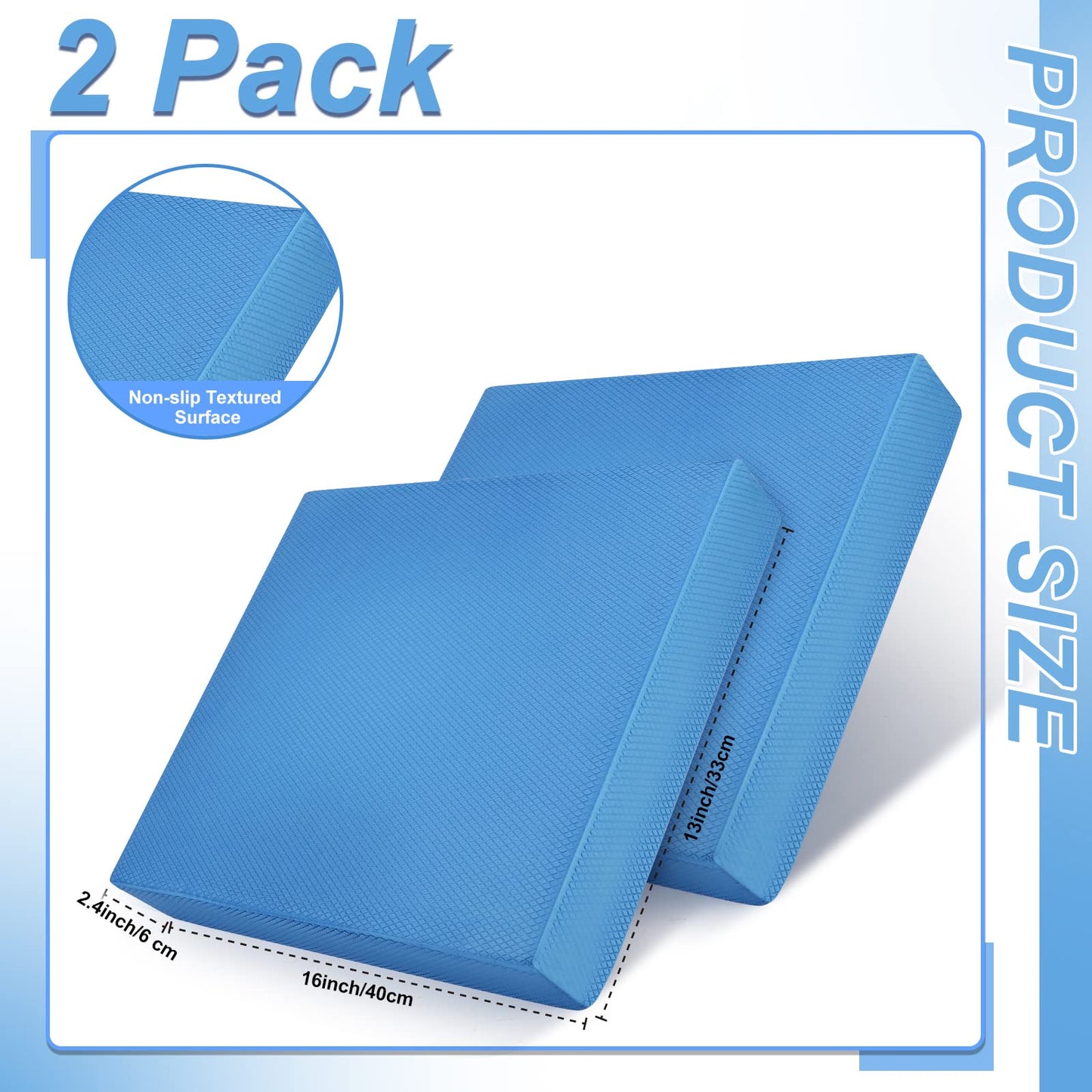 Hungdao 2 Pcs Balance Pad Thick Foam Yoga Core Training Exercise Pad for Adults Physical Therapy Fitness Stability Workout Knee Ankle Strength Training Home Work Floor(16 x 13 x 2 Inches,Blue)