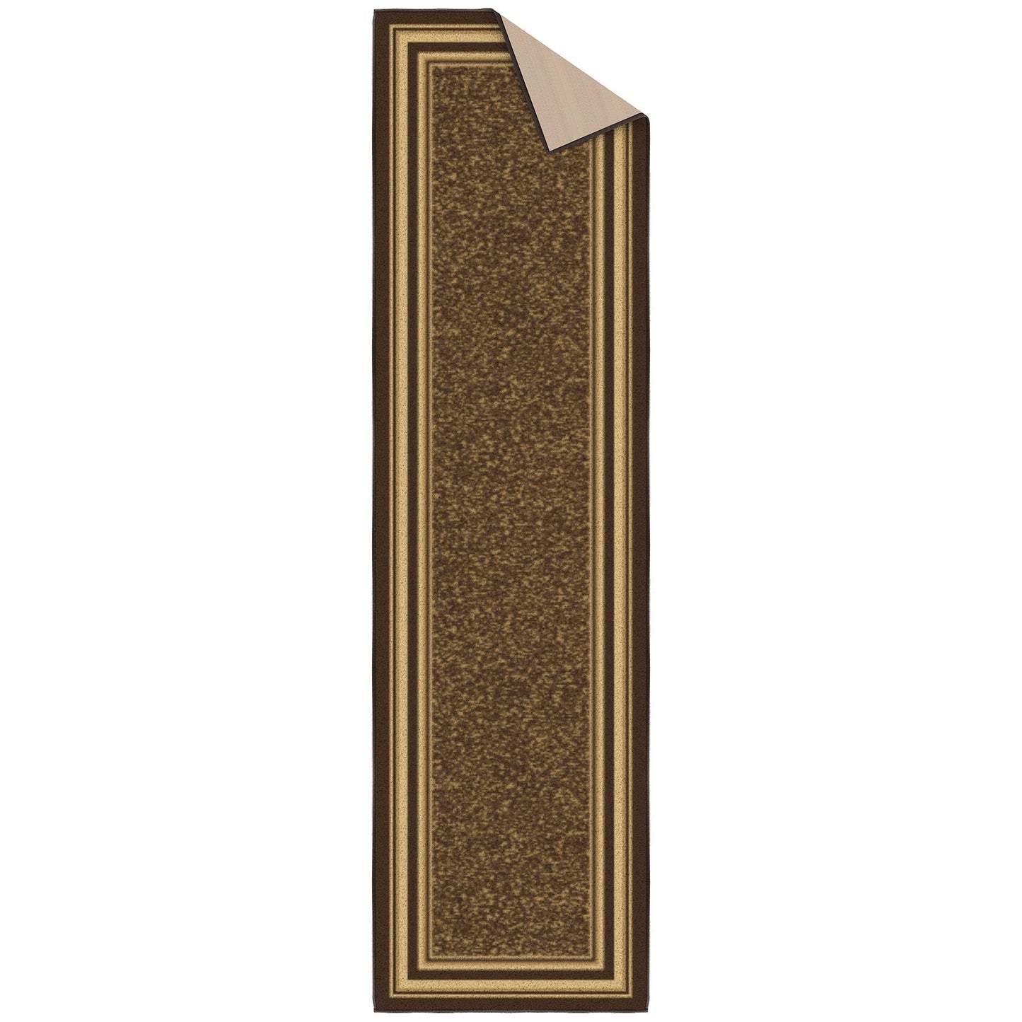 Ottomanson Runner Rug 1'10" x 6' – Non Slip Rubber Backed Kitchen Rug for Sink Area, Hallway Carpet Runner, Low Pile Indoor Runner Rug for Laundry Room and Entryway, Border Brown