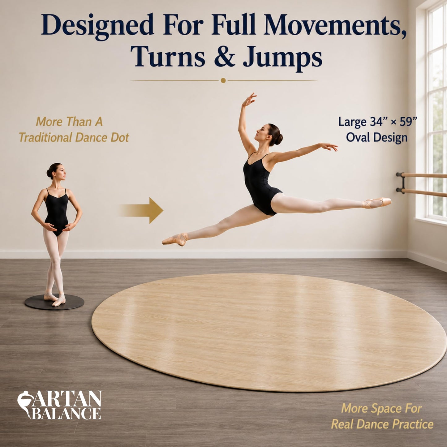 Marley Dance Floor 34" x 59" Oval - Portable Marley Dance Floor for Home & Studio, Professional 2mm Non-Slip Dance Practice Mat for Ballet, Tap, Jazz, Lyrical & Contemporary, Dance Competition Must-Have