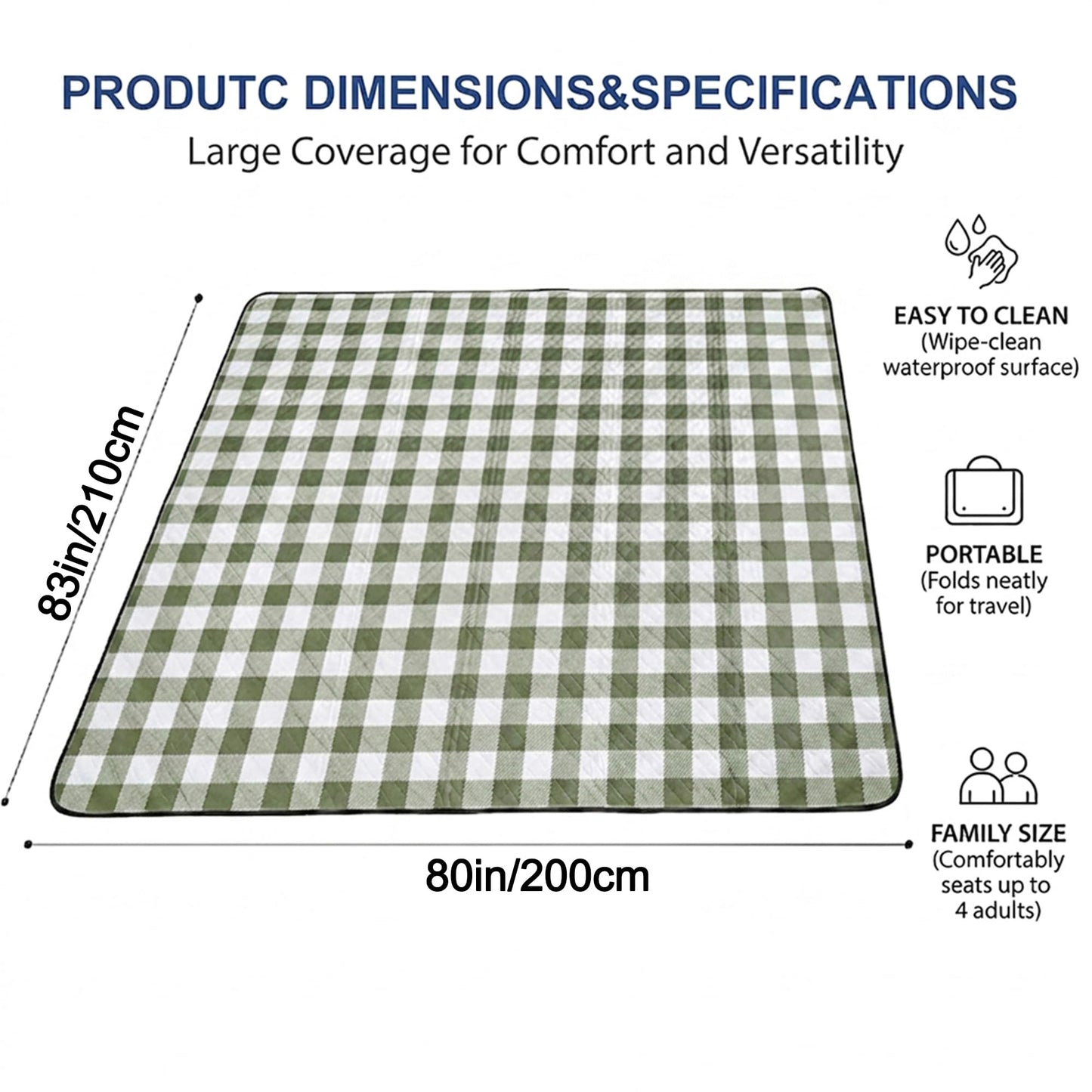 AIMLYXEE 80"x 83" Extra Large Picnic Blanket Waterproof Sandproof, Foldable Outdoor Mat with Premium Canvas Strap for Beach